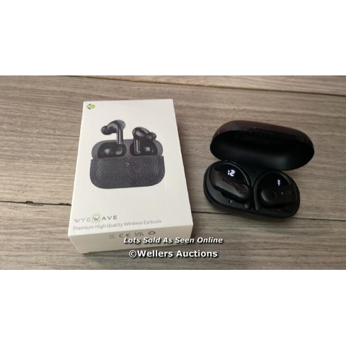 2945 - BAG OF EARBUDS WITH CHARGING CASE WYE WAVE - BRAND NEW + ROHS A20 WITH CASE - PRE OWNED