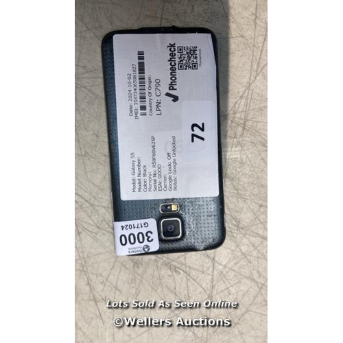 3000 - GALAXY S5 / GOOGLE UNLOCKED / IMEI 354734065981827