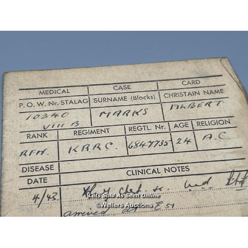 209 - A remarkable original wartime medical record booklet belonging to Royal Field Wing Albert Marks, a p... 