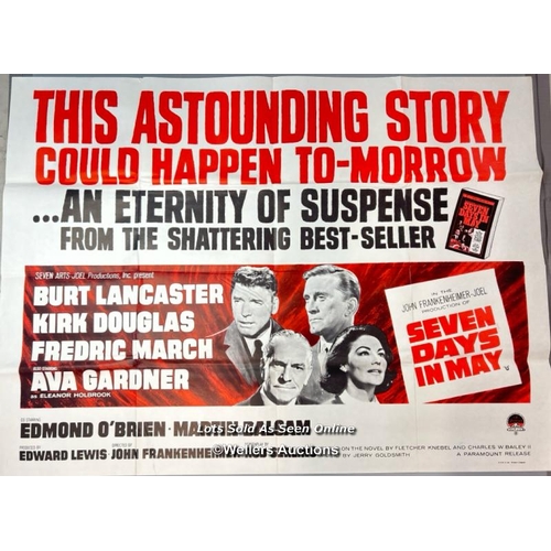 269 - Seven Days in May (1964) Cold War film poster starring Kirk Douglas and Burt Lancaster, British Quad... 