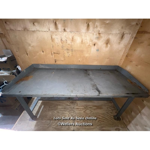 23 - Large metal workbench, 88cm (h) x 183cm (w) x 71cm (d) / Container no. BM000130