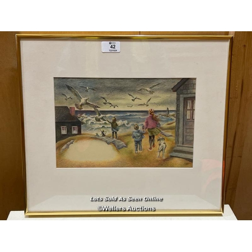 42 - Framed and glazed beach scene print 'Song of praise' by Eloise William, 39cm (h) x 44cm (w) / Contai... 