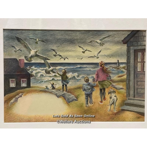 42 - Framed and glazed beach scene print 'Song of praise' by Eloise William, 39cm (h) x 44cm (w) / Contai... 