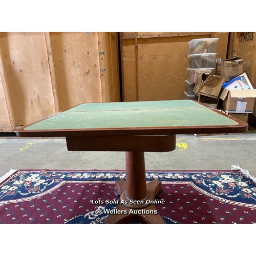 57 - Regency style card table over pillar and quad form base, 74cm (h) x 90cm x 90cm when extended / Cont... 