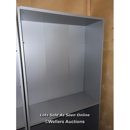 69 - Two grey shelving units, 180cm (h) x 78cm (w) x 29cm (d) / Container no. BM000847