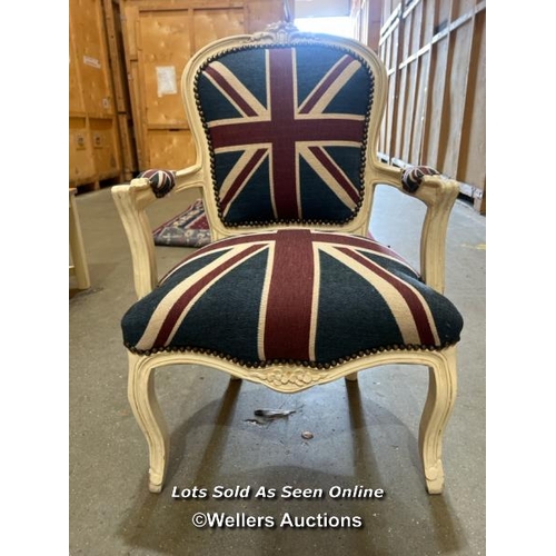 70 - Vintage look, throne style Great Britain chair ,91cm (h) x 64cm (w) x 48cm (d) / Container no. BM000... 