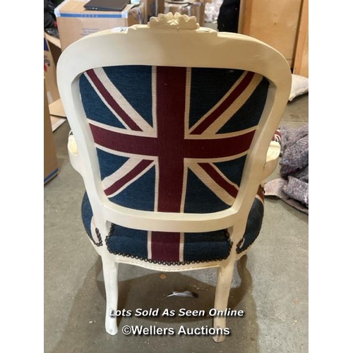 70 - Vintage look, throne style Great Britain chair ,91cm (h) x 64cm (w) x 48cm (d) / Container no. BM000... 