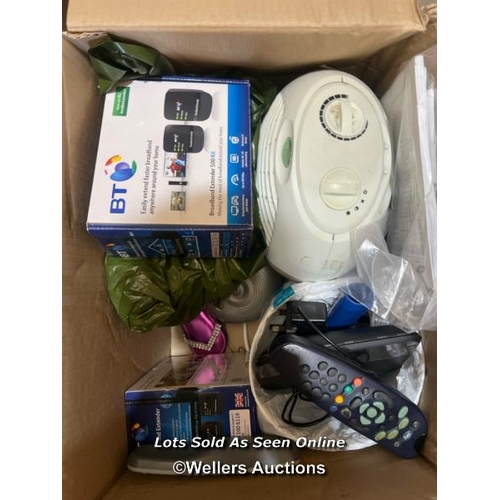 8 - Box of assorted electricals inc. BT freelance XD8500 twin dect phone set, Netgear N300 router, x2 BT... 