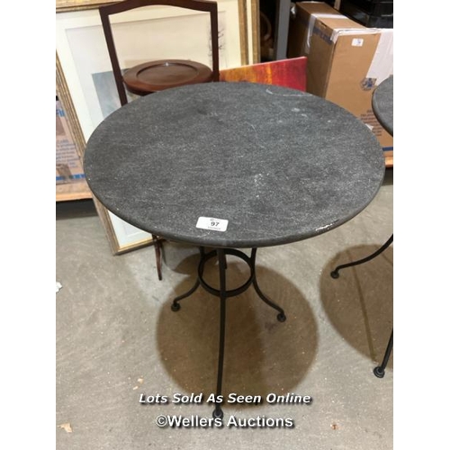 97 - Granite topped table on metal base, 73cm (h) x 50cm (w) / Container no.  BM000508