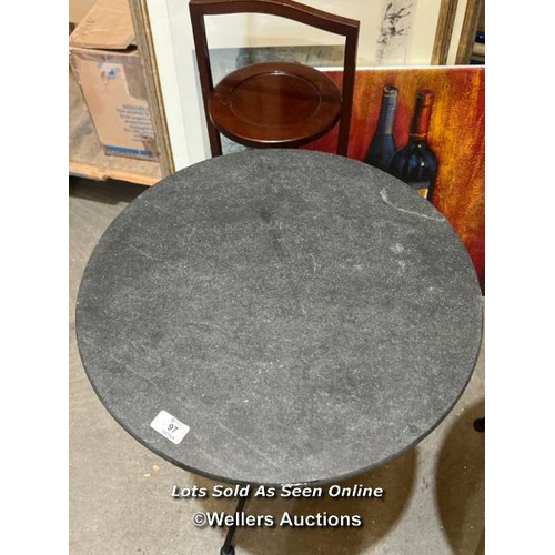 97 - Granite topped table on metal base, 73cm (h) x 50cm (w) / Container no.  BM000508