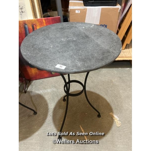 98 - Granite topped table on metal base, 73cm (h) x 50cm (w) / Container no.  BM000508