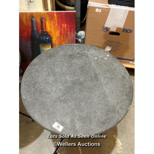 98 - Granite topped table on metal base, 73cm (h) x 50cm (w) / Container no.  BM000508