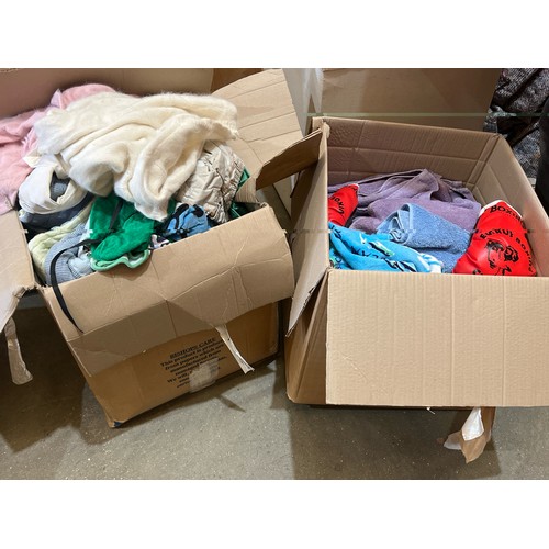 82 - Two boxes, one full of clothes, the other full of linen / Container no.  BM000508