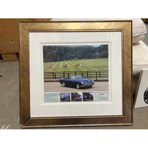 96 - Aston Martin collection, framed poster, calendar, journal and owners club planner 2003 / Container n... 