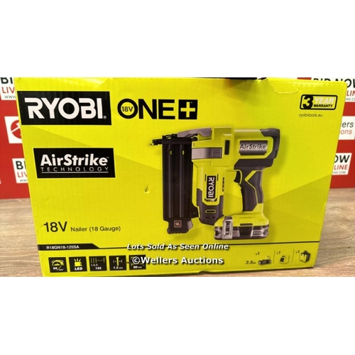 8132 - RYOBI R18GN18-125SA 18V ONE+ CORDLESS 18G NAILER KIT (1 X 2.5 AH) / APPEARS NEW OPEN BOX / F34