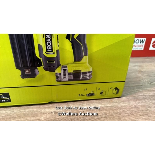 8132 - RYOBI R18GN18-125SA 18V ONE+ CORDLESS 18G NAILER KIT (1 X 2.5 AH) / APPEARS NEW OPEN BOX / F34