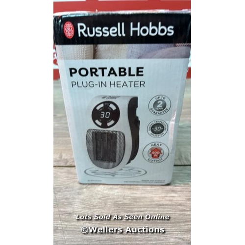 8280 - RUSSELL HOBBS RHPH2001 500W CERAMIC PLUG HEATER, ADJUSTABLE THERMOSTAT, 12 HOUR TIMER & LED DISPLAY,... 