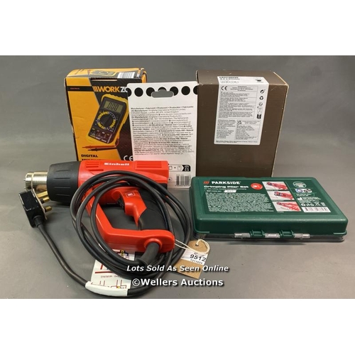 9512 - BAG OF PRE OWNED TOOLS INC. DIGITAL MULTIMETER, DRY WALL SCREW, PARKSIDE