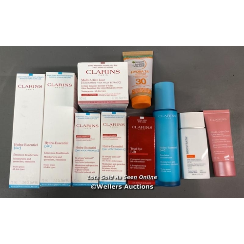 9518 - BAG OF PRE OWNED COSMETICS INC. CLARINS: MOISTURIZES, BI-SERUM, EMULSION, MULTI -ACTIVE NUIT, TOTAL ... 