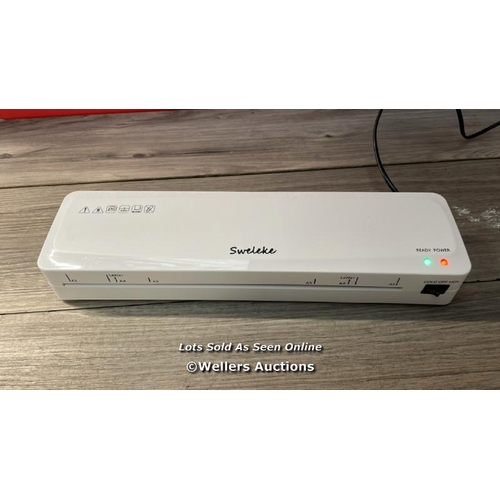 6557 - LAMINATOR MACHINE, SWELEKE A3 LAMINATING MACHINE WITH 10 LAMINATING SHEETS, 11X 17 THERMAL LAMINATIO... 