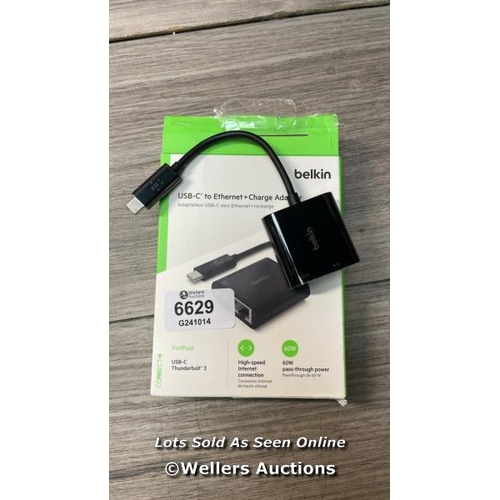 6629 - BELKIN USB-C TO ETHERNET ADAPTER + CHARGE (60W PASSTHROUGH POWER FOR CONNECTED DEVICES, 1000 MBPS ET... 