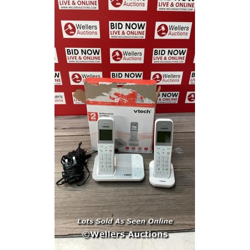 6654 - VTECH XS1051 DECT CORDLESS PHONE WITH ANSWERING MACHINE, 2 HANDSETS, LANDLINE HOUSE PHONE, ANTIBACTE... 