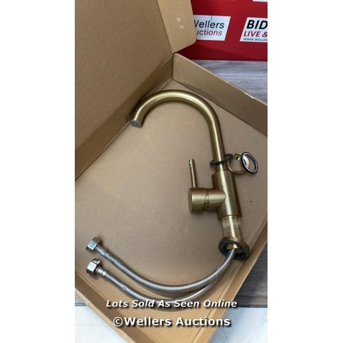 6704 - HEABLE KITCHEN SINK MIXER TAP WITH PULL DOWN SPRAYER BRUSHED GOLD, SINGLE HANDLE HIGH ARC PULL OUT K... 