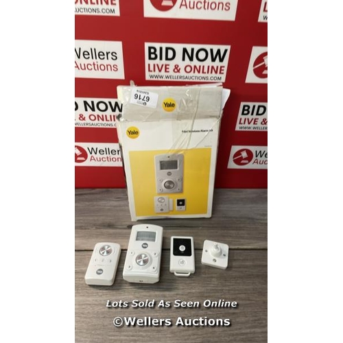 6716 - YALE MINI WIRELESS ALARM KIT - 130 DB SIREN, MOTION DETECTOR, 4 DIGIT PIN CODE, DOOR CONTACT, KEY FO... 