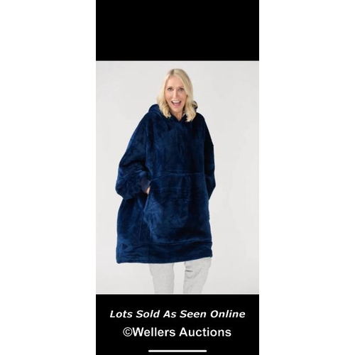 6199 - KUDD.LY HOODED TEDDY FLEECE SHERPA BLANKET - DARK BLUE - NEW - G100