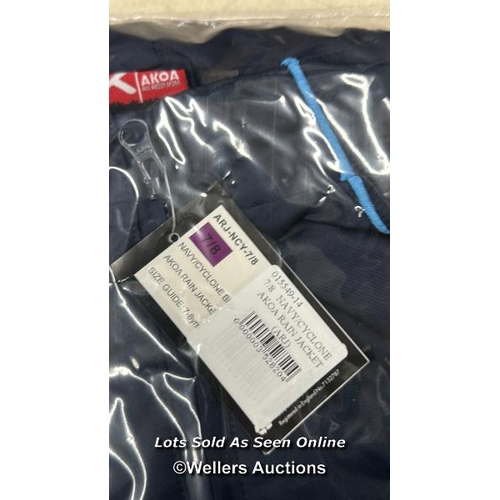 6215 - KIDS NEW AKAO RAIN JACKET - NAVY AND BLUE- SIZE 7-8 / B21