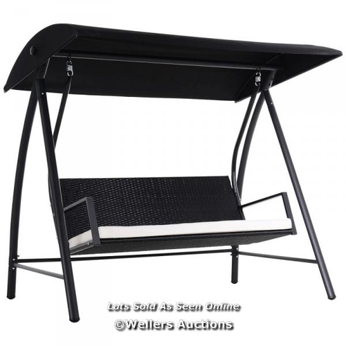 48 - RRP: 359.99 - OUTSUNNY RATTAN GARDEN SWING CHAIR 3-SEATER BLACK / NOT FULLY CHECKED  / CONT 1