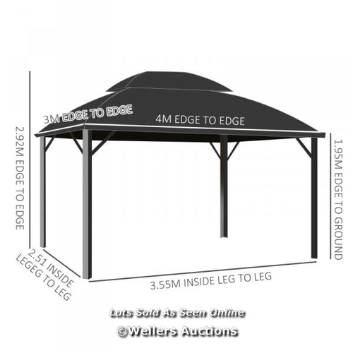 57 - RRP: 729.99 - OUTSUNNY 4 X 3M ALUMINIUM FRAME HARD GAZEBO, WITH ACCESSORIES - BLACK / NOT FULLY CHEC... 