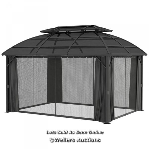 57 - RRP: 729.99 - OUTSUNNY 4 X 3M ALUMINIUM FRAME HARD GAZEBO, WITH ACCESSORIES - BLACK / NOT FULLY CHEC... 