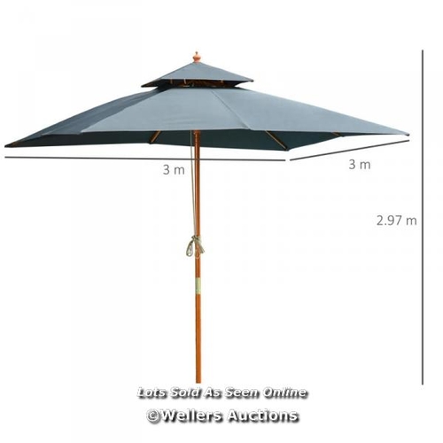 60 - RRP: 109.99 - OUTSUNNY 3 X 3 METRE PATIO PARASOL GARDEN UMBRELLAS SUNSHADE OUTDOOR WOODEN PARASOL CA... 