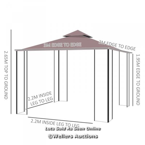 62 - RRP: 279.99 - OUTSUNNY 3 X 3(M) PATIO GAZEBO CANOPY GARDEN PAVILION TENT SHELTER WITH 2 TIER ROOF AN... 