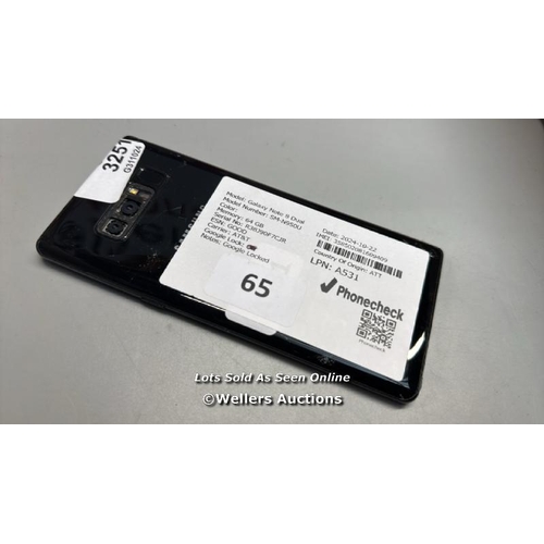 3251 - SAMSUNG GALAXY NOTE 8 DUAL / SM-N950U  / 64GB / GOOGLE LOCKED / IMEI: 358502081609409  / BACK DAMAGE... 