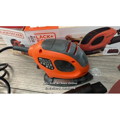 4038 - BLACK+DECKER MOUSE DETAIL SANDER, 55W, 240V, CORDED, INCLUDES 6 SANDING SHEETS, BEW230-GB / G35