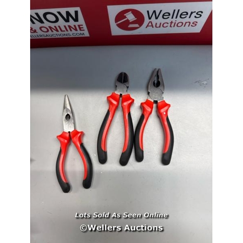 4080 - DRAPER REDLINE® 3 PIECE 160MM PLIER SET | SOFT GRIP HAND TOOLS KIT | CARBON STEEL LONG NOSE PLIERS |... 