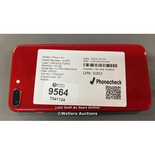 9564 - APPLE IPHONE 8+/ A1897/ 64GB/ I-CLOUD LOCKED/ IMEI 354835094364404