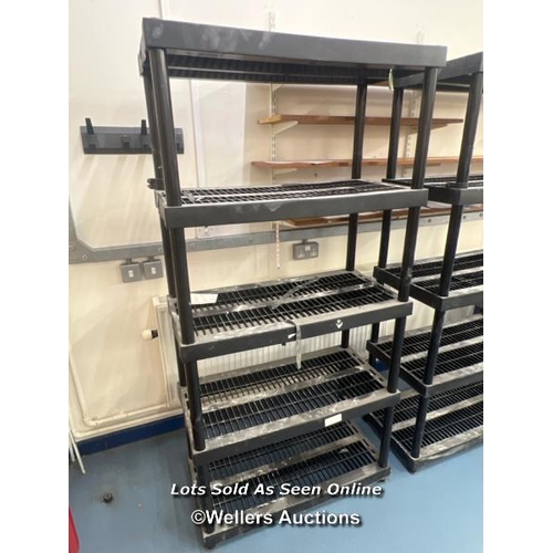 2009 - x2 five tier black plastic shelving units, 180cm h x 91cm w x 46cm d / Scotch Horn Leisure Centre, N... 