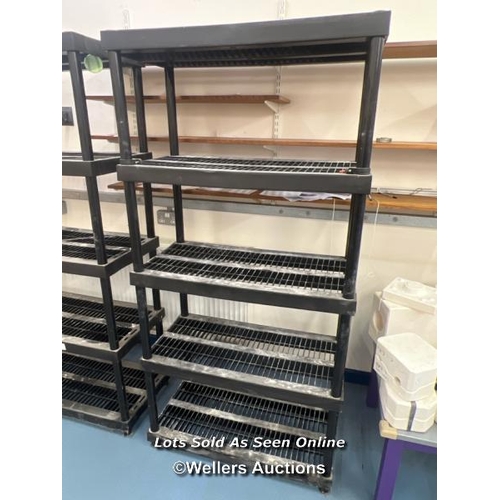 2009 - x2 five tier black plastic shelving units, 180cm h x 91cm w x 46cm d / Scotch Horn Leisure Centre, N... 