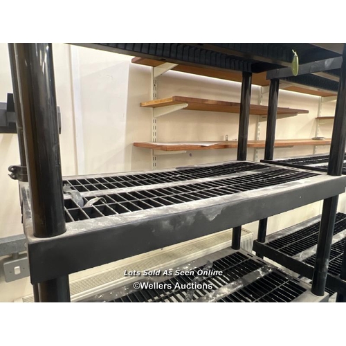 2009 - x2 five tier black plastic shelving units, 180cm h x 91cm w x 46cm d / Scotch Horn Leisure Centre, N... 