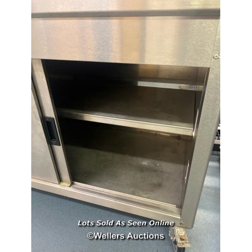 2022 - Moffat FWC1265 stainless steel storage cupboard with single internal shelf, on casters, 93cm h x 120... 