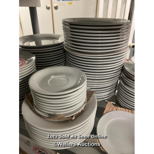 2046 - Approx. x100 plates and saucers, various sizes / Castlewood, Tickenham Road, Clevedon, BS21 6FW