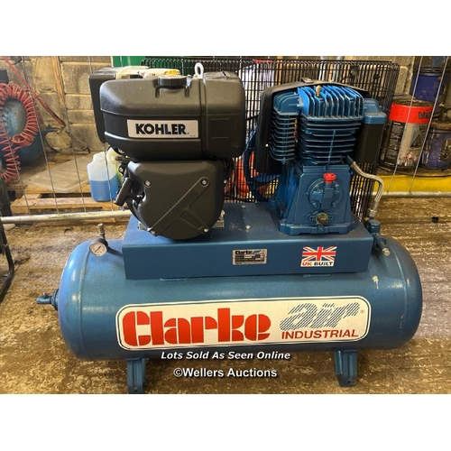 2081 - NEW Clarke SD26K150 Stationary Air Compressor, powered by Kohler KD15-350E530 diesel engine, manuals... 