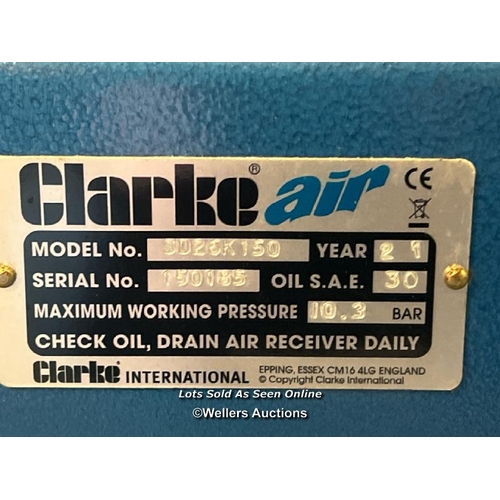 2081 - NEW Clarke SD26K150 Stationary Air Compressor, powered by Kohler KD15-350E530 diesel engine, manuals... 