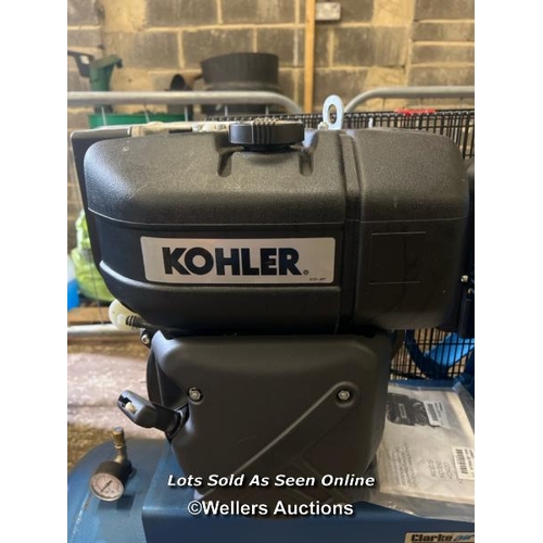 2082 - NEW Clarke SD26K150 Stationary Air Compressor, powered by Kohler KD15-350E530 diesel engine, manuals... 