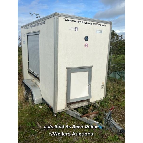 2115 - Twin Axle D20 Welfare Unit, cabin dimensions 312cm l x 204 h x 155 w, features incl. sink, storage s... 