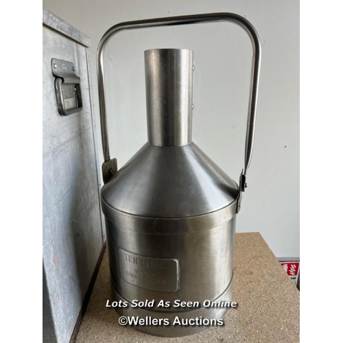 2147 - Ten litre stainless steel petrol measure for County of Avon, in metal carry case, 49cm h x 30cm w x ... 