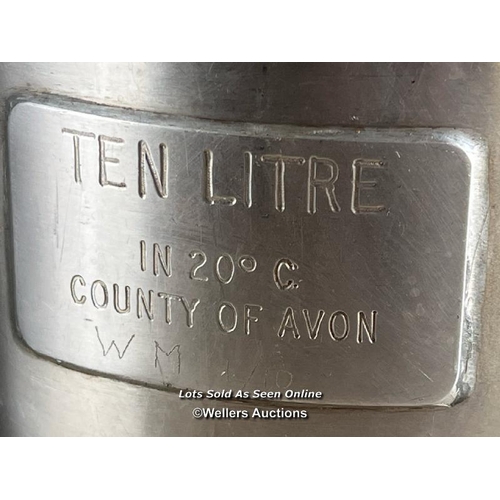 2147 - Ten litre stainless steel petrol measure for County of Avon, in metal carry case, 49cm h x 30cm w x ... 